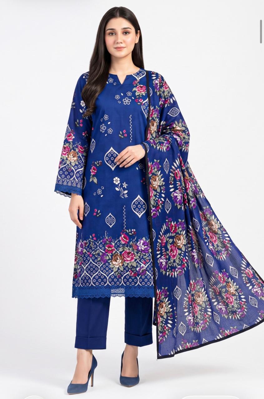 Graceful Blue Printed Suit