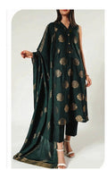Elegant Emerald Green Printed Festive Suit
