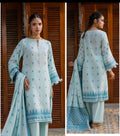 Sky Blue Embroidered Cotton Lawn 3-Piece Suit with Printed Dupatta