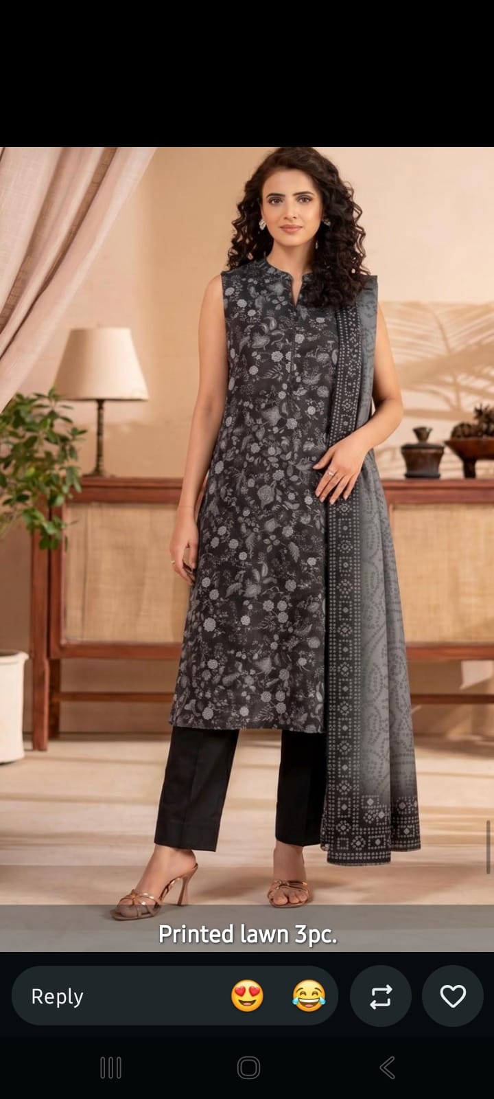 Elegant Black Printed Lawn 3-Piece Suit