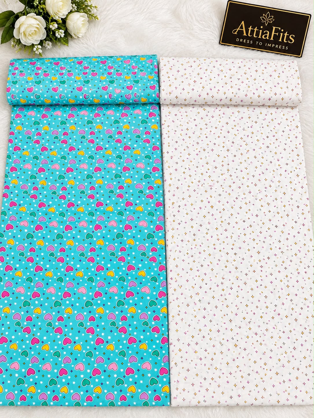 Sky Blue & Pink Heart Printed 2-Piece Unstitched Cotton Lawn Suit