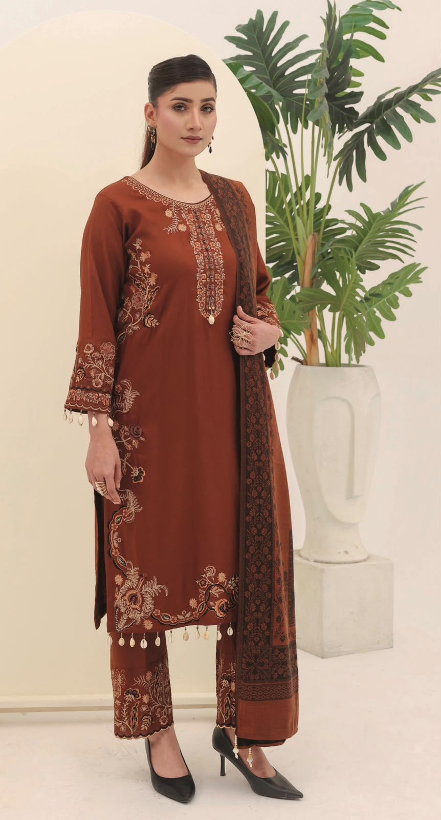 Dhanak embroidered with wool shawl.