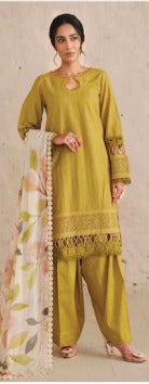 Chikenkari lawn with Printed chifon Duppatta