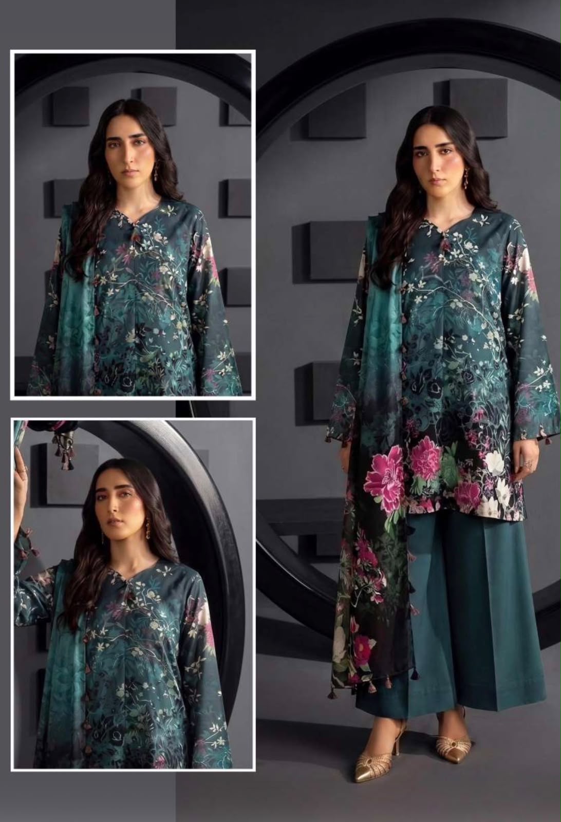 Linen printed 3pc with linen shawl