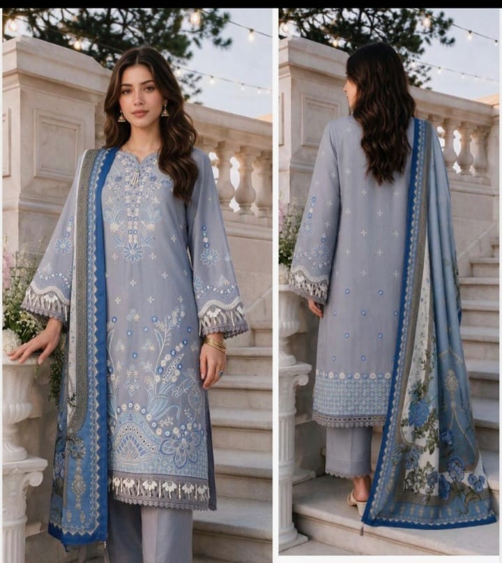 cotton embroidered 3pc