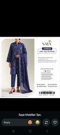 Elegant Royal Blue Printed Khaddar 3-Piece Suit