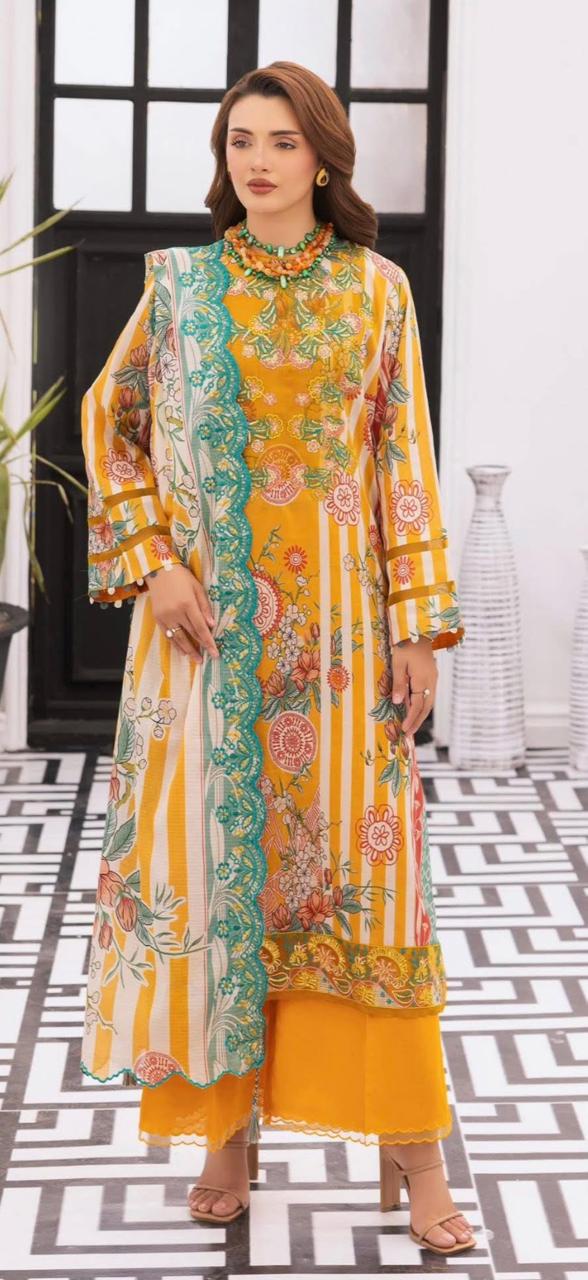 Elegant Yellow Floral Printed 3-Piece