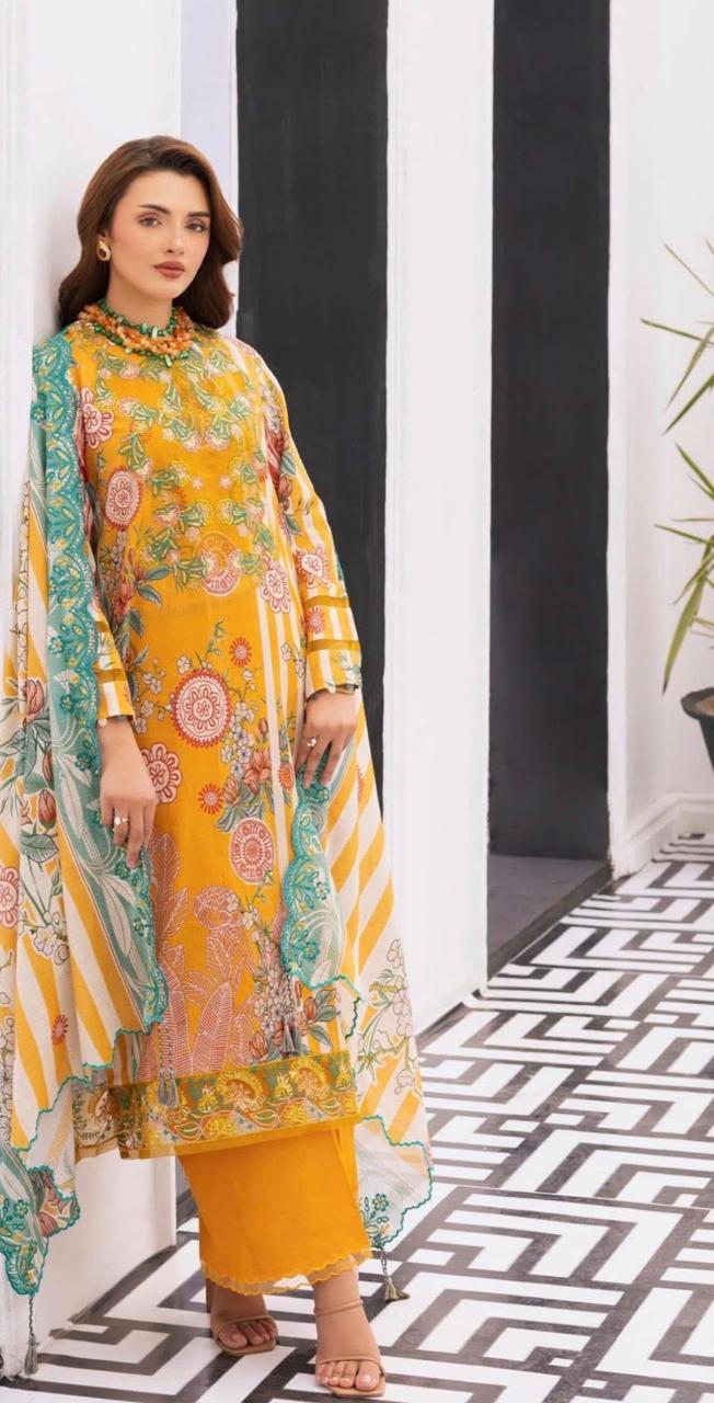 Elegant Yellow Floral Printed 3-Piece