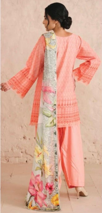 Chikenkari Lawn with printed Chiffon Duppatta