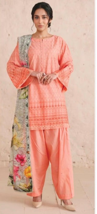 Chikenkari Lawn with printed Chiffon Duppatta