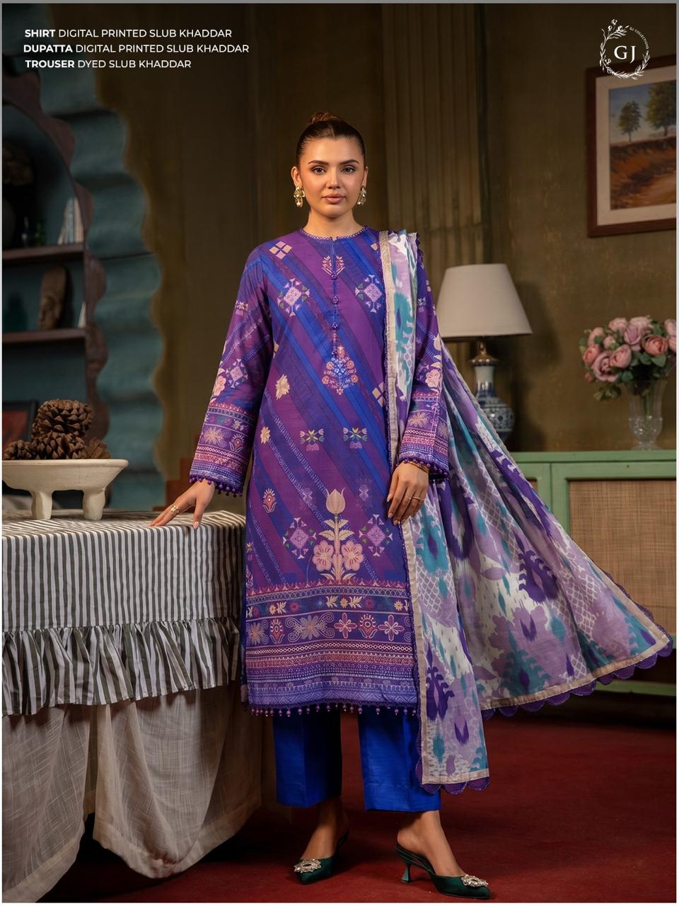3-Piece Digital Printed Slub Khaddar Suit