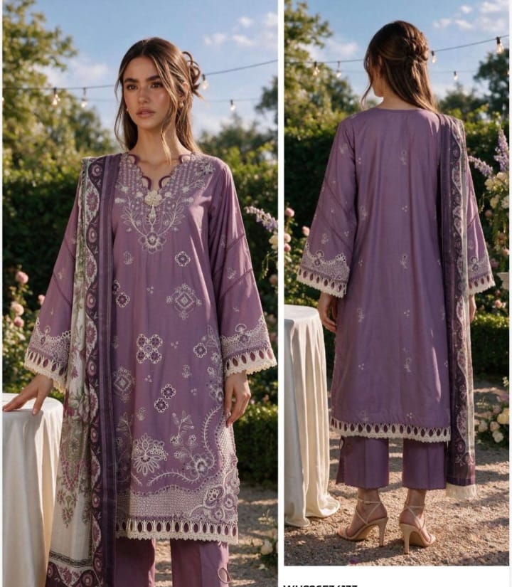 Elegant Lavender Embroidered 3-Piece Suit
