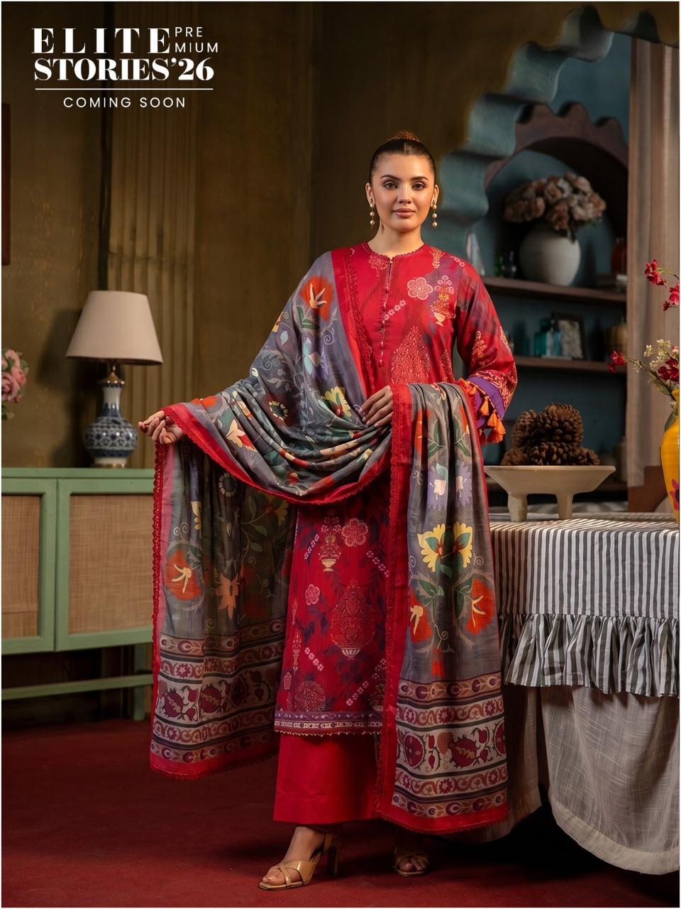 Elegant Red Embroidered Suit