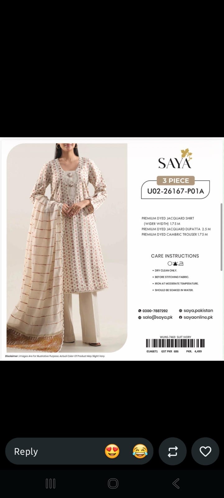 SAYA 3-Piece Printed Unstitched Suit –