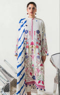 Elegant White & Blue Floral Printed 3-Piece Suit