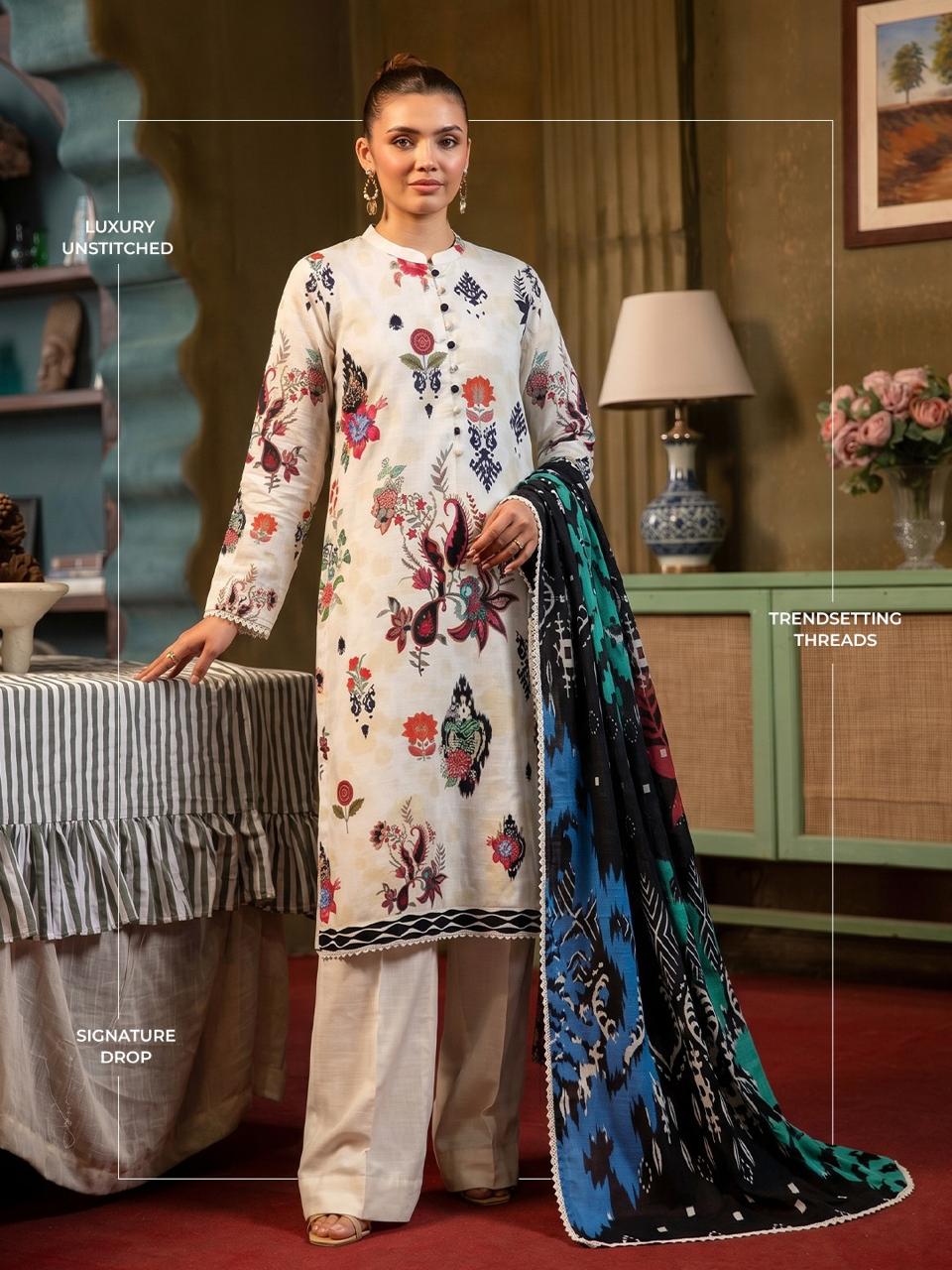 Elegant 3-Piece Printed Lawn Suit with Printed