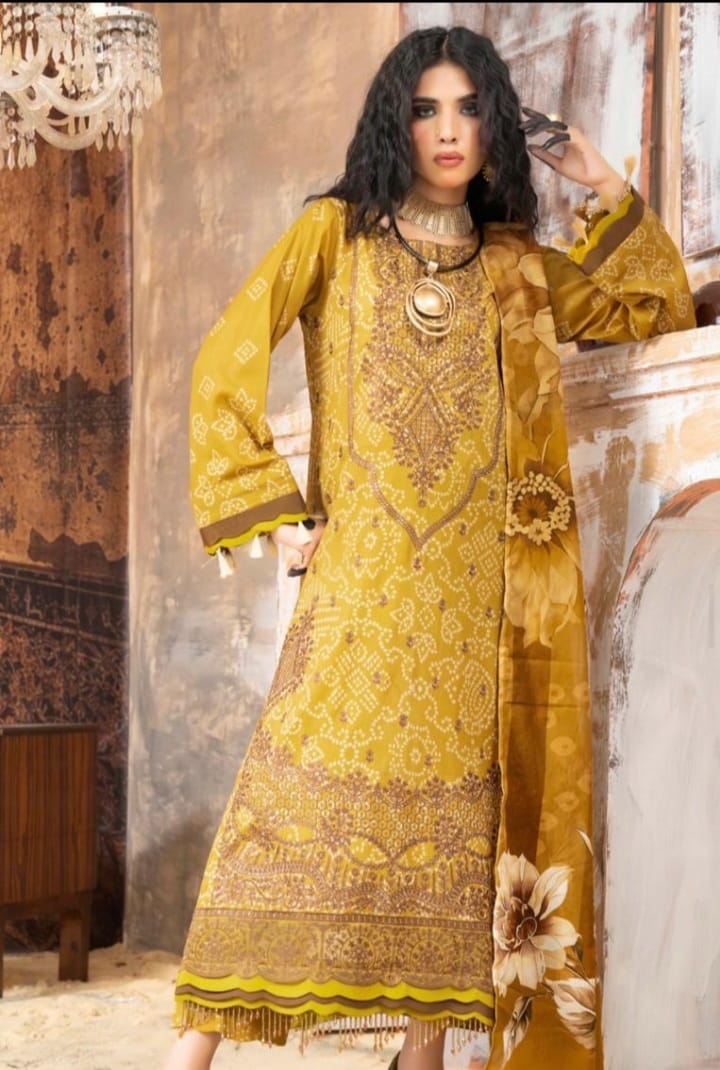 Lawn fancy embroidered with lawn dupatta